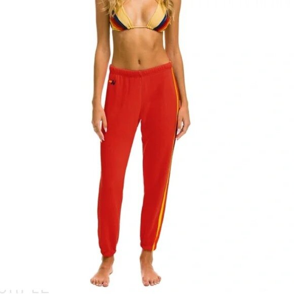 Aviator Nation 5 Stripe Sweatpants Red - Picture 3 of 10